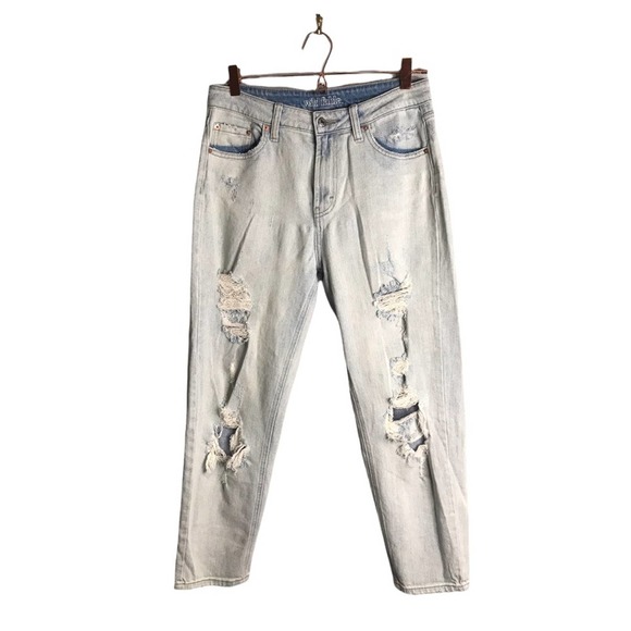 Wild Fable | High Rise Mom Jeans Light Wash Distressed Fringe Denim Jeans - Picture 1 of 9